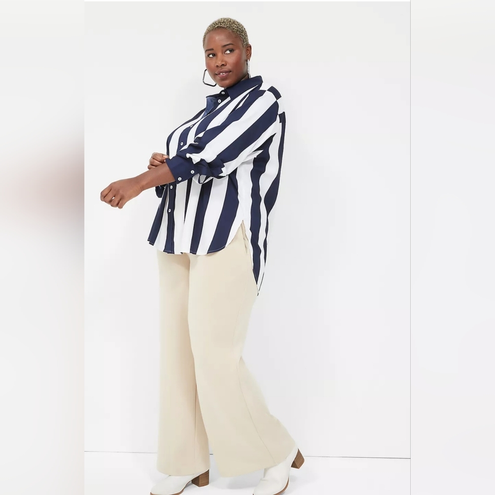 Lane Bryant Stripe Button-Down Collared Blouse - image 1